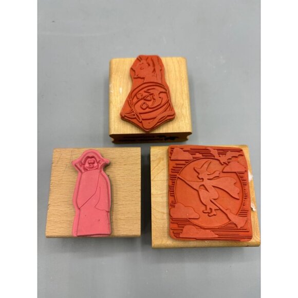 3 Halloween Rubber Stamp Witch Dracula Cat Pumpkin Canadian Maple Collections - Picture 6 of 7